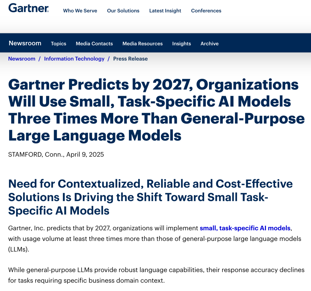 Gartner prediction on task-specific AI models and business domain context